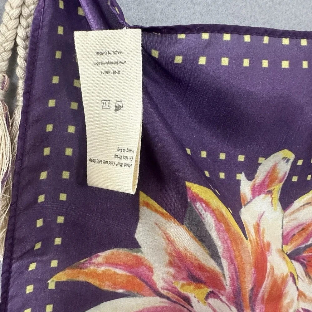 Johnny‎ Was Silk Floral Print Scarf Tasseled Colorful Artsy Boho Square Women's